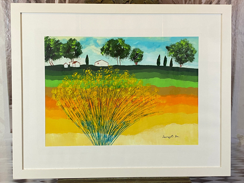 Sehr grosses Aquarell massiv gerahmt Sommer Landschaft signiert M. Lavezolli
