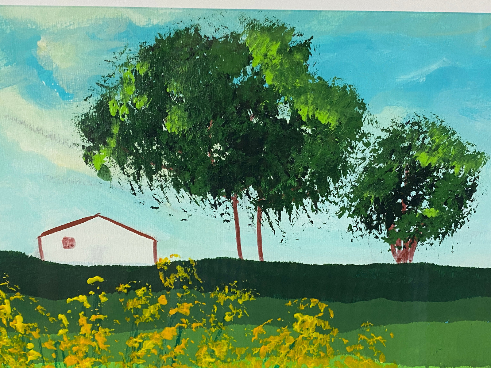 Sehr grosses Aquarell massiv gerahmt Sommer Landschaft signiert M. Lavezolli
