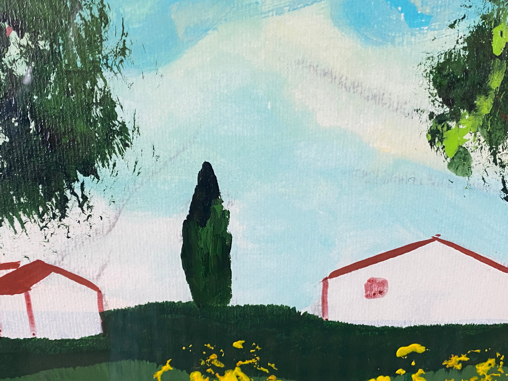 Sehr grosses Aquarell massiv gerahmt Sommer Landschaft signiert M. Lavezolli