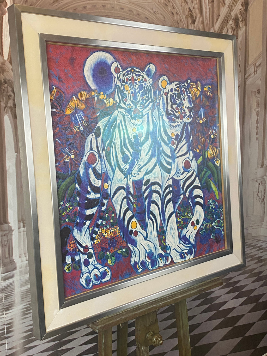 Jiang Tiefeng Signierte Serigraphie Afrika Tiger massiv gerahmt