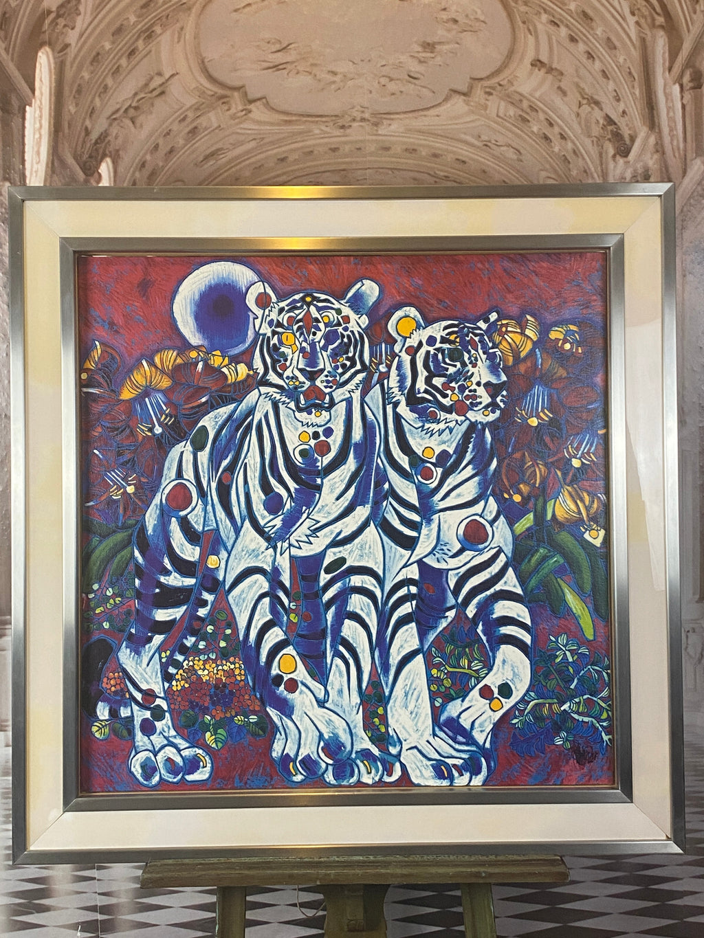 Jiang Tiefeng Signierte Serigraphie Afrika Tiger massiv gerahmt
