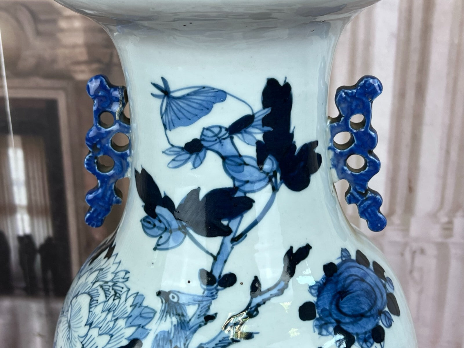 Antike China Vase aus Porzellan Paradies Vogel 44cm