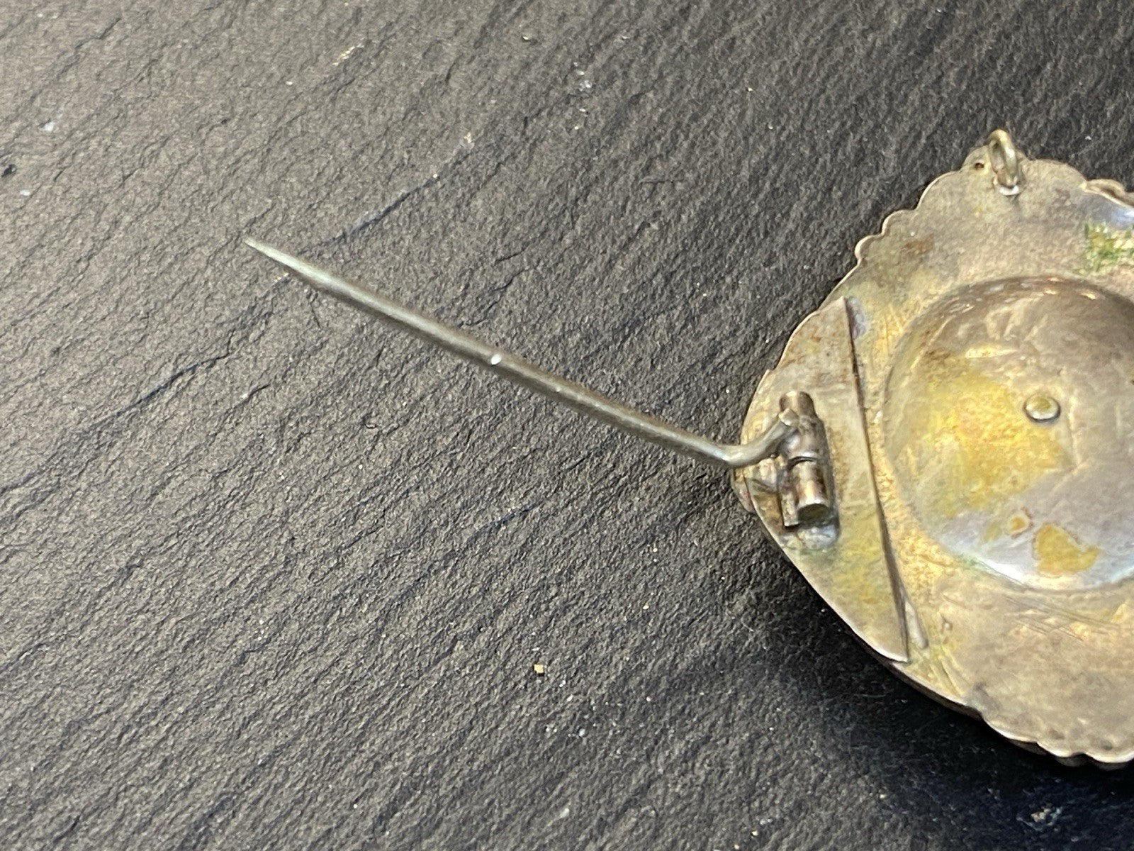 Biedermeier Brosche Onyx Perle Altgelötet Silber vergoldet