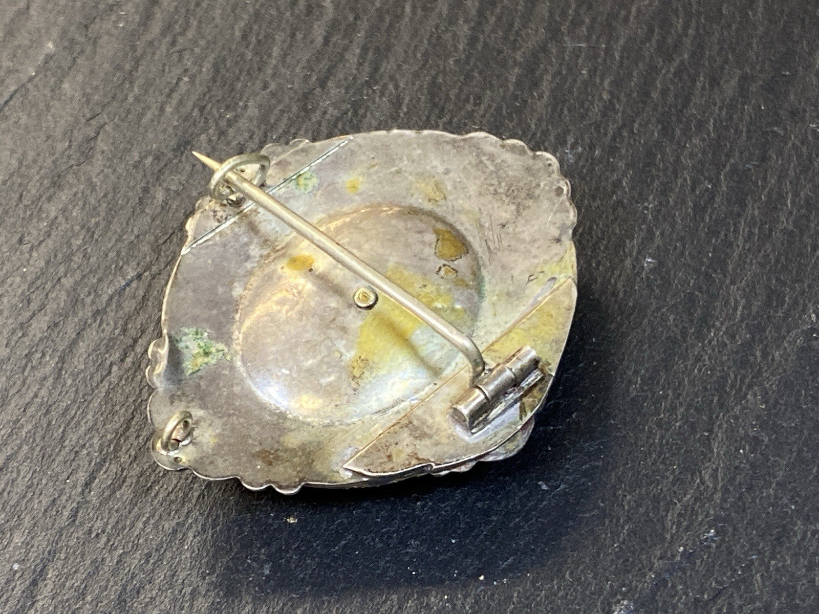 Biedermeier Brosche Onyx Perle Altgelötet Silber vergoldet