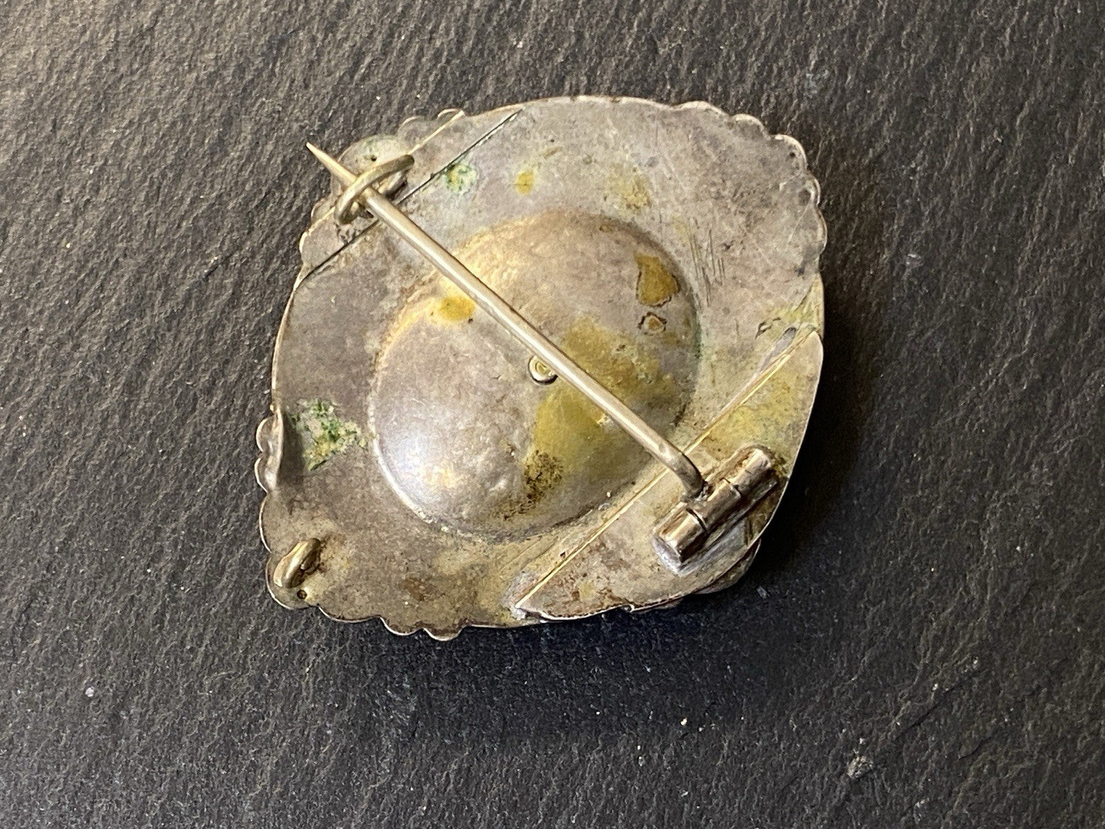 Biedermeier Brosche Onyx Perle Altgelötet Silber vergoldet