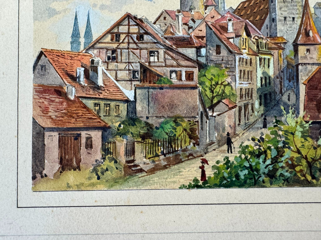 Buntes Aquarell signiert A. Doll auf Karton Geklebt
