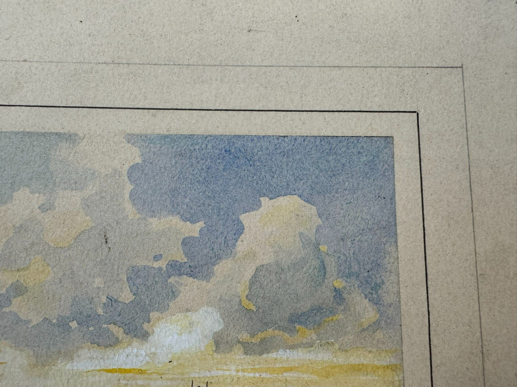Buntes Aquarell signiert A. Doll auf Karton Geklebt