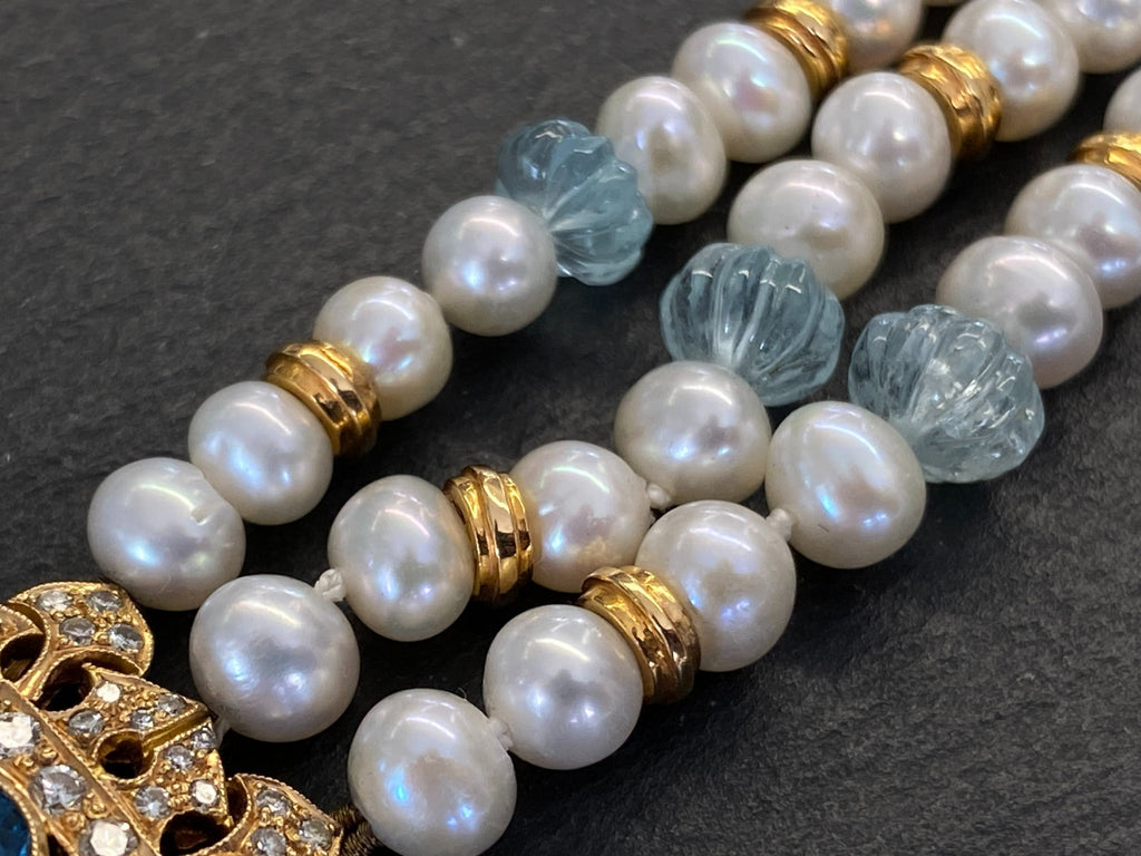 Herausragendes Collier 18 K Gelbgold 280 Diamanten 2,67ct Topas 9,2ct Aquamarin