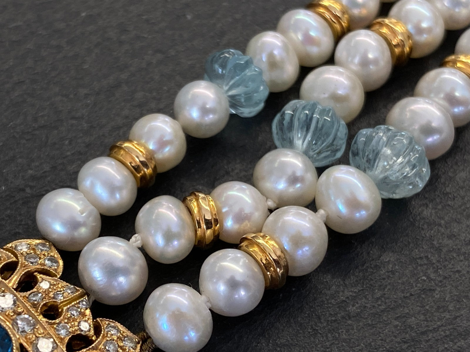 Herausragendes Collier 18 K Gelbgold 280 Diamanten 2,67ct Topas 9,2ct Aquamarin