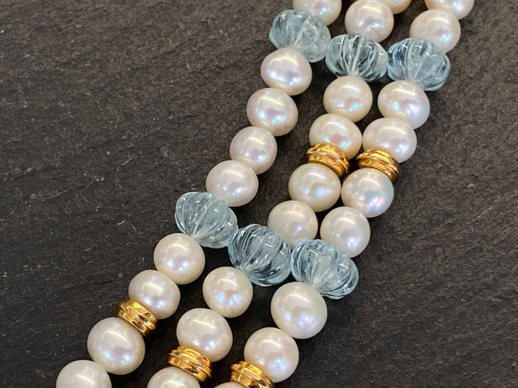 Herausragendes Collier 18 K Gelbgold 280 Diamanten 2,67ct Topas 9,2ct Aquamarin