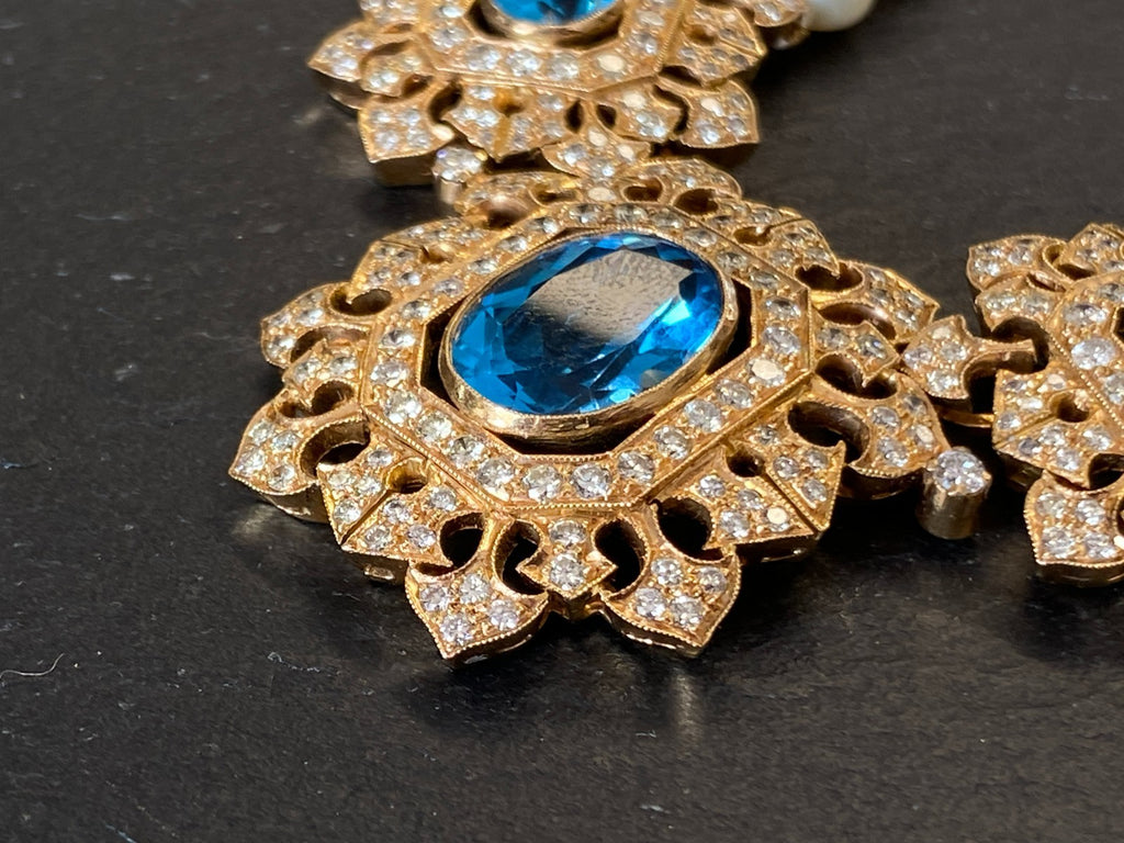 Herausragendes Collier 18 K Gelbgold 280 Diamanten 2,67ct Topas 9,2ct Aquamarin