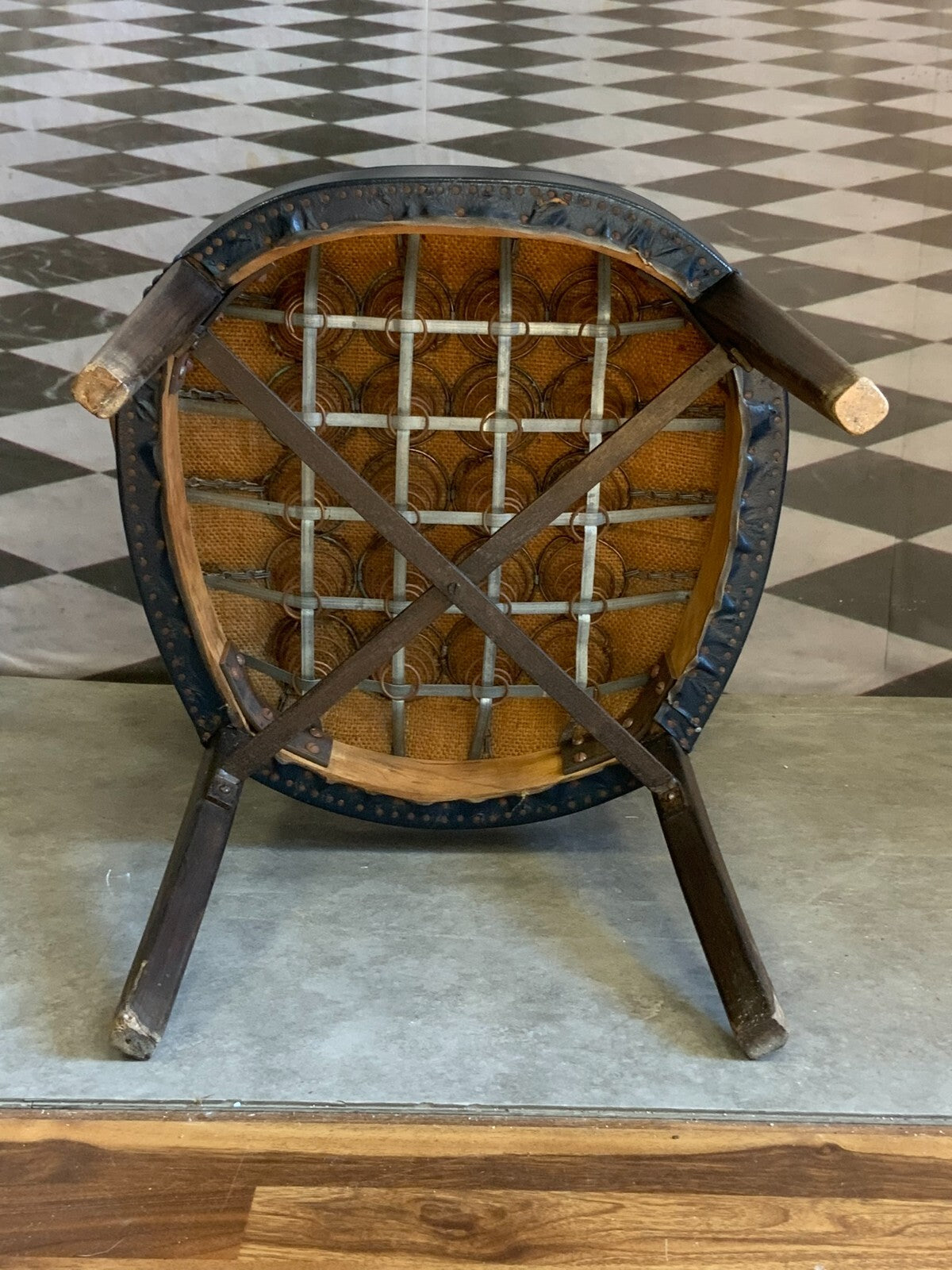 Vintage Designer Armlehnstuhl Stuhl Sessel Holz Gestell Leder Bezug