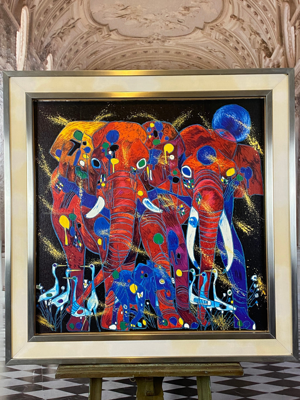 Jiang Tiefeng Serigraphie Afrika Elefanten massiv gerahmt
