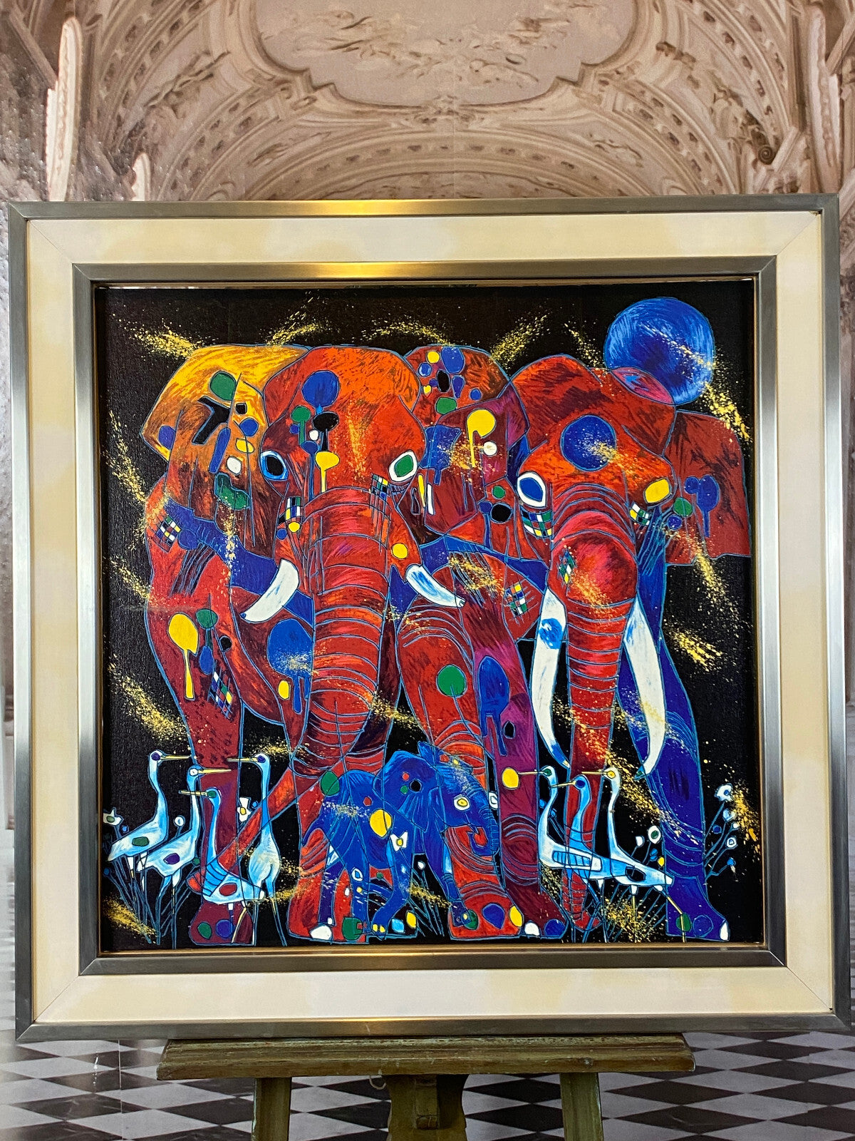 Jiang Tiefeng Serigraphie Afrika Elefanten massiv gerahmt