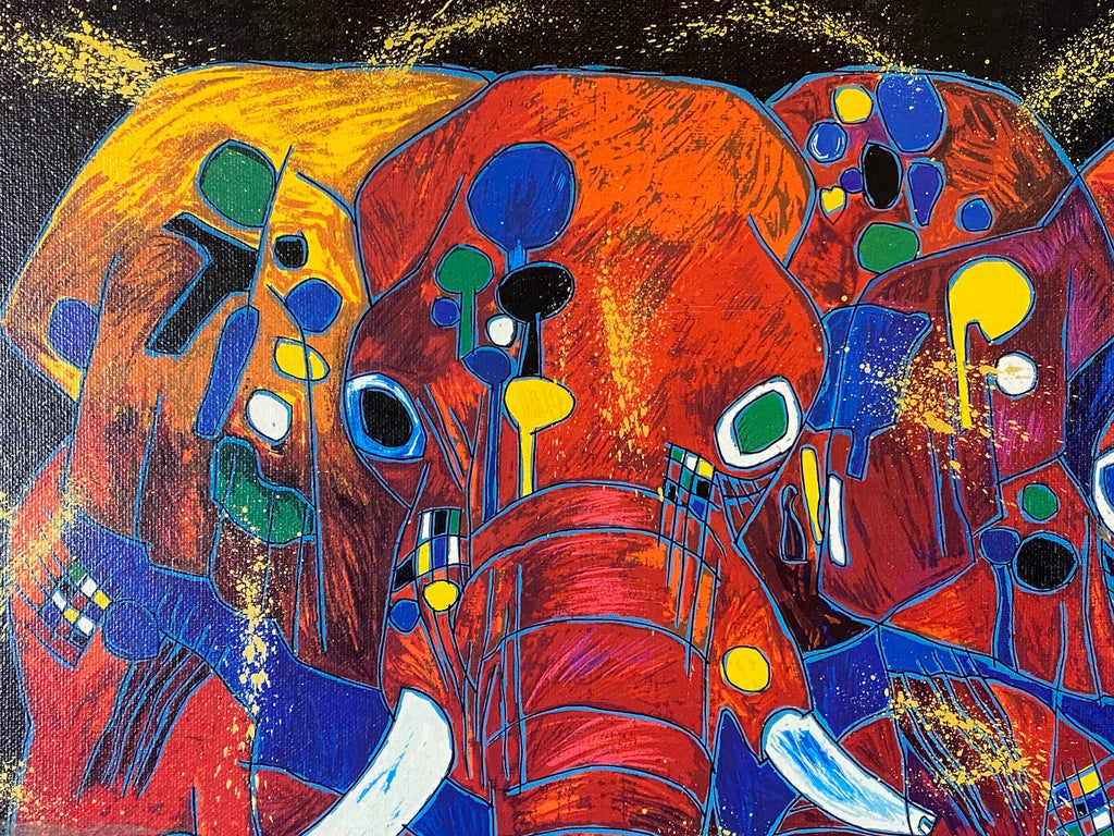 Jiang Tiefeng Serigraphie Afrika Elefanten massiv gerahmt