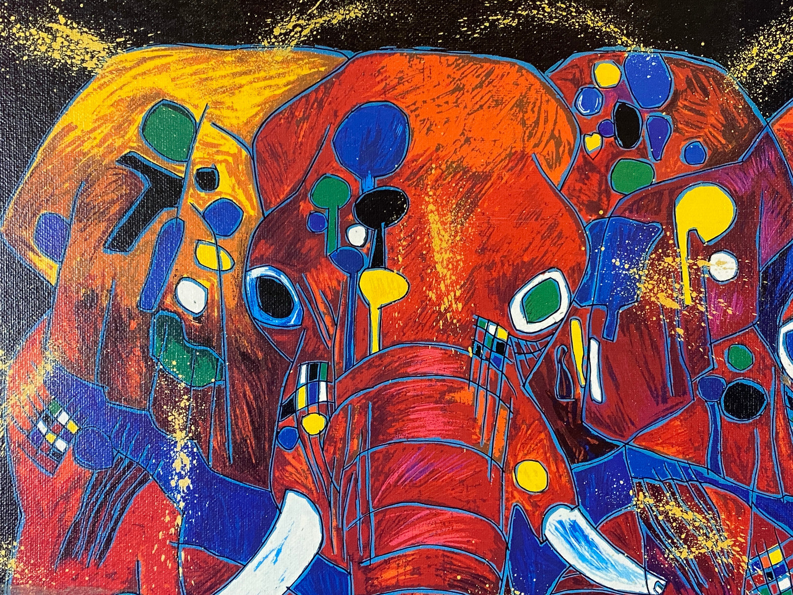 Jiang Tiefeng Serigraphie Afrika Elefanten massiv gerahmt