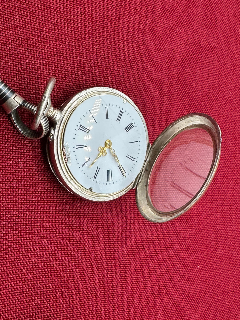 Antike Chatelaine für Taschenuhr um 1880 aus Tula Silber mit Defekter Uhr