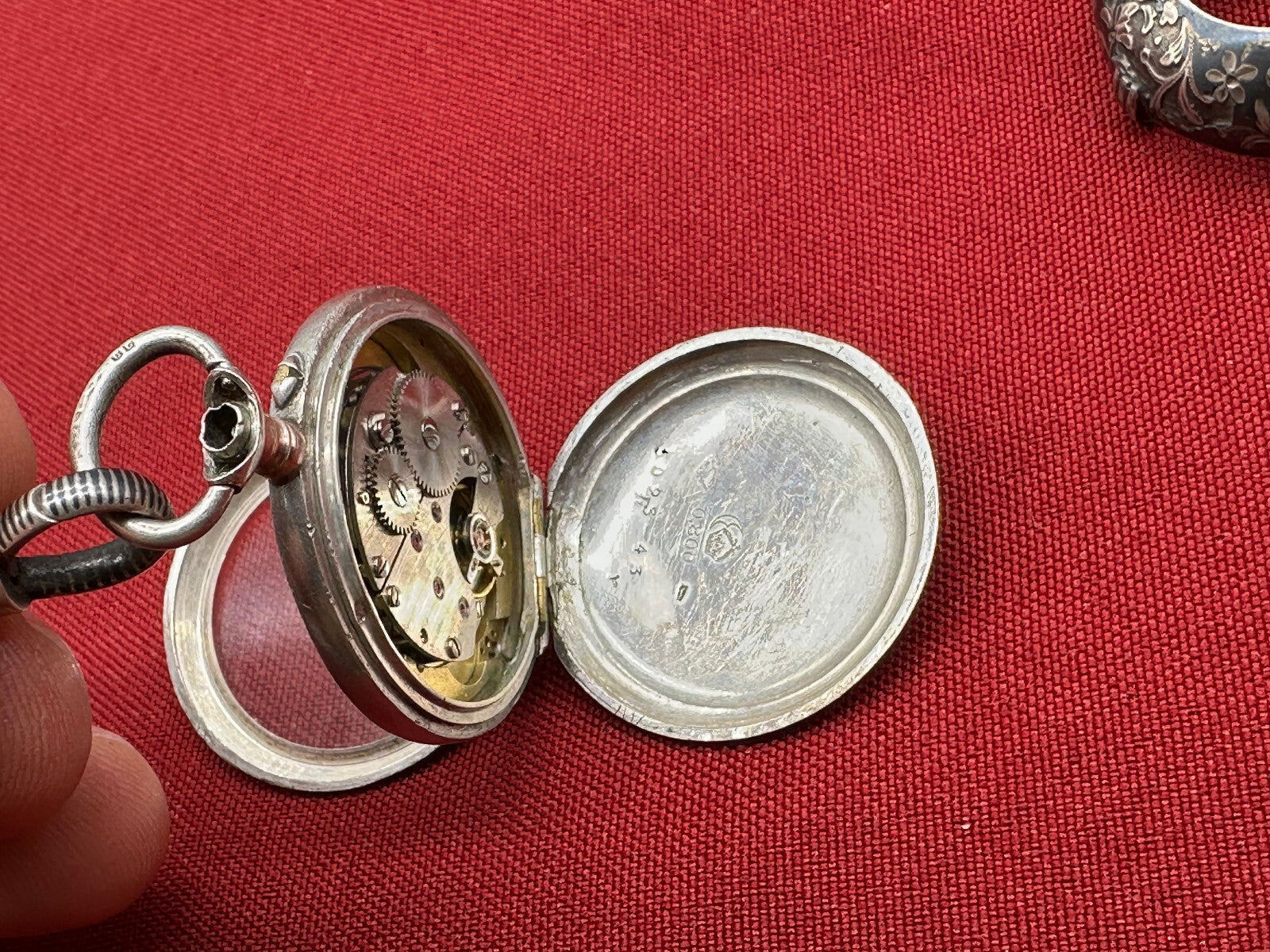 Antike Chatelaine für Taschenuhr um 1880 aus Tula Silber mit Defekter Uhr