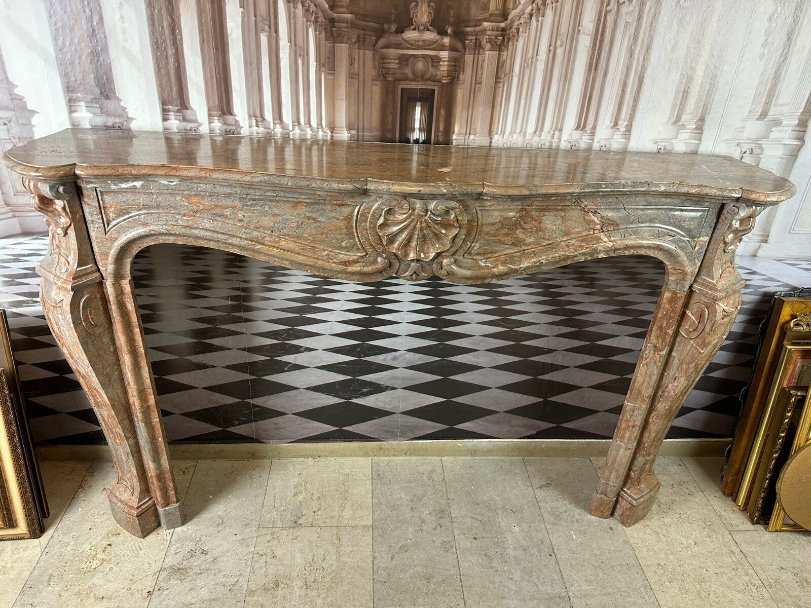 ANTIKE KAMINUMRANDUNG MARMOR KAMIN UMRANDUNG UM 1880 LOUIS XV KAMINVERKLEIDUNG