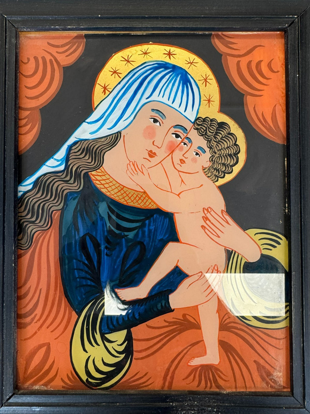 Hinterglasmalerei Heilige Maria mit dem Jesus Kind