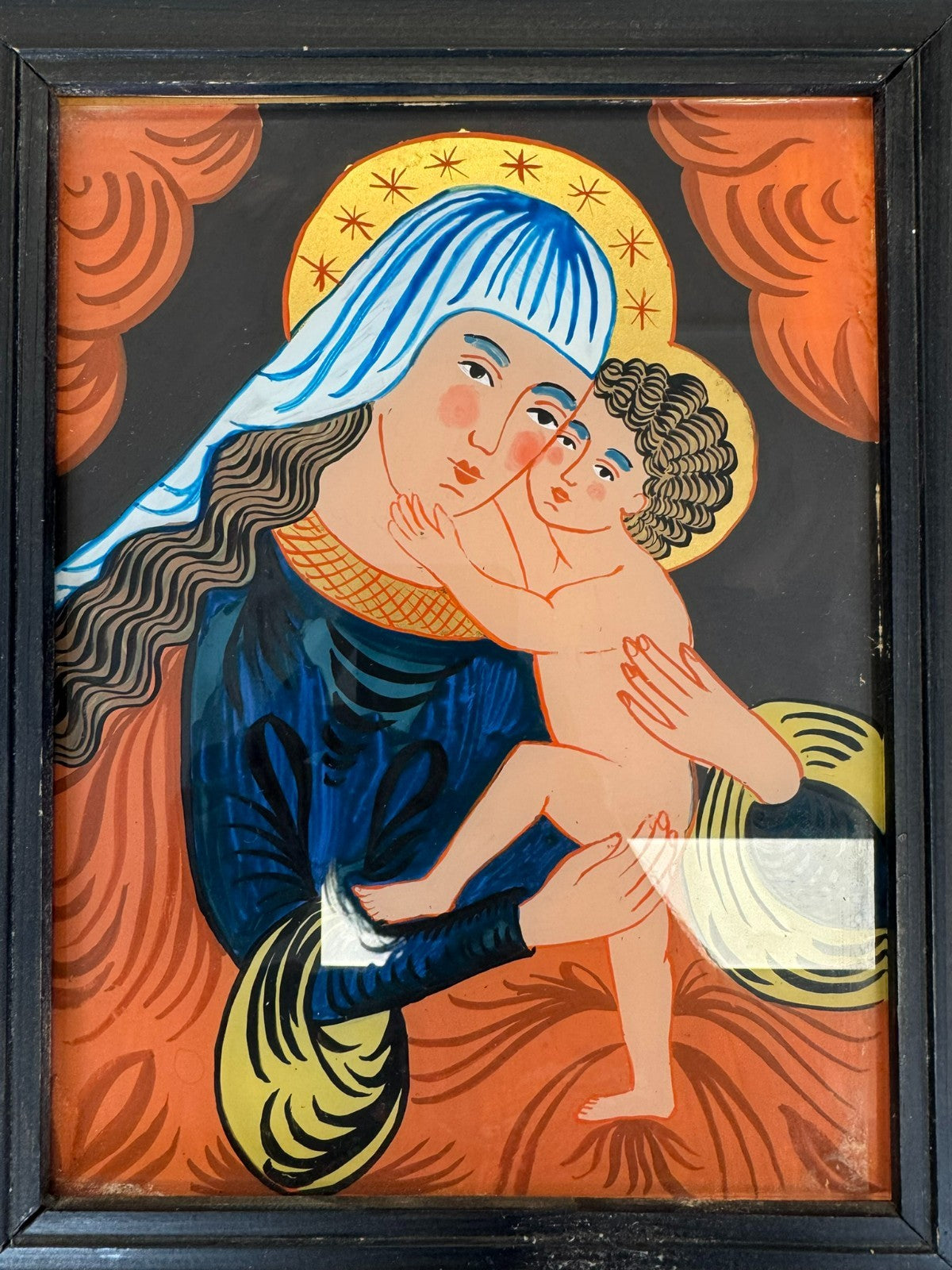 Hinterglasmalerei Heilige Maria mit dem Jesus Kind