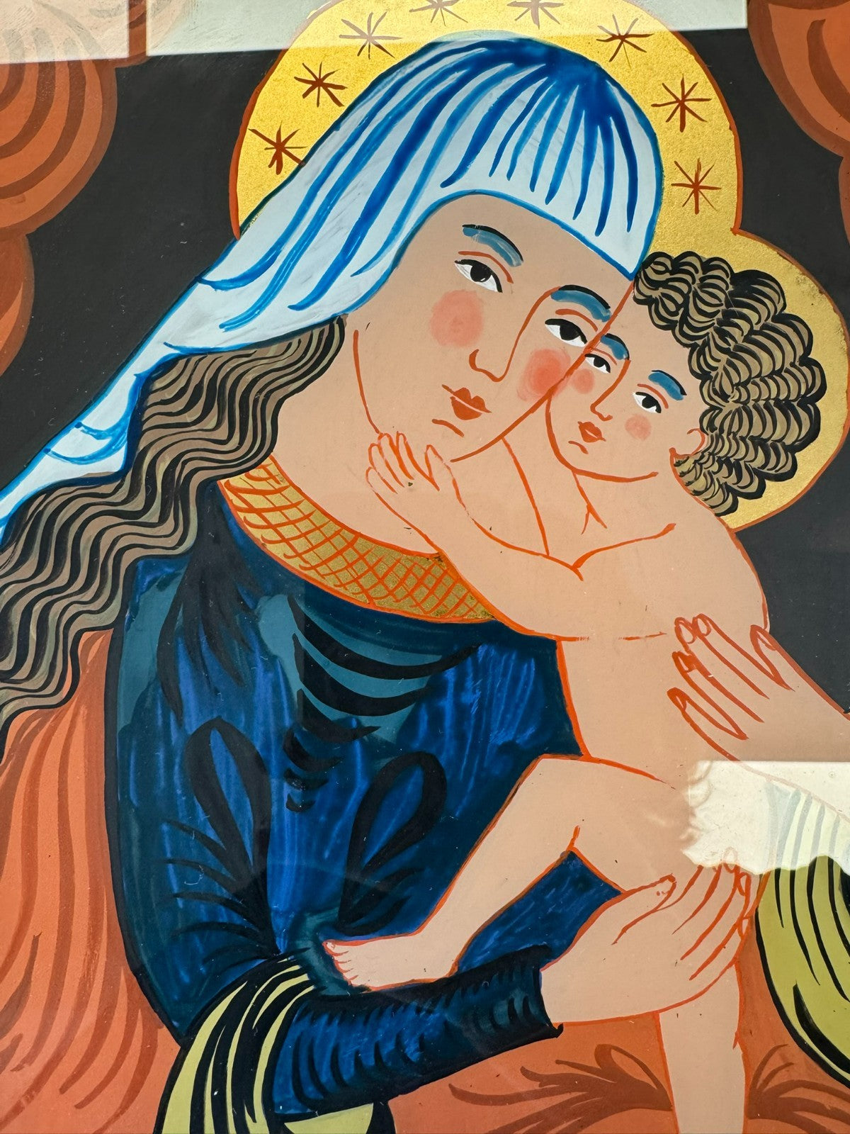 Hinterglasmalerei Heilige Maria mit dem Jesus Kind