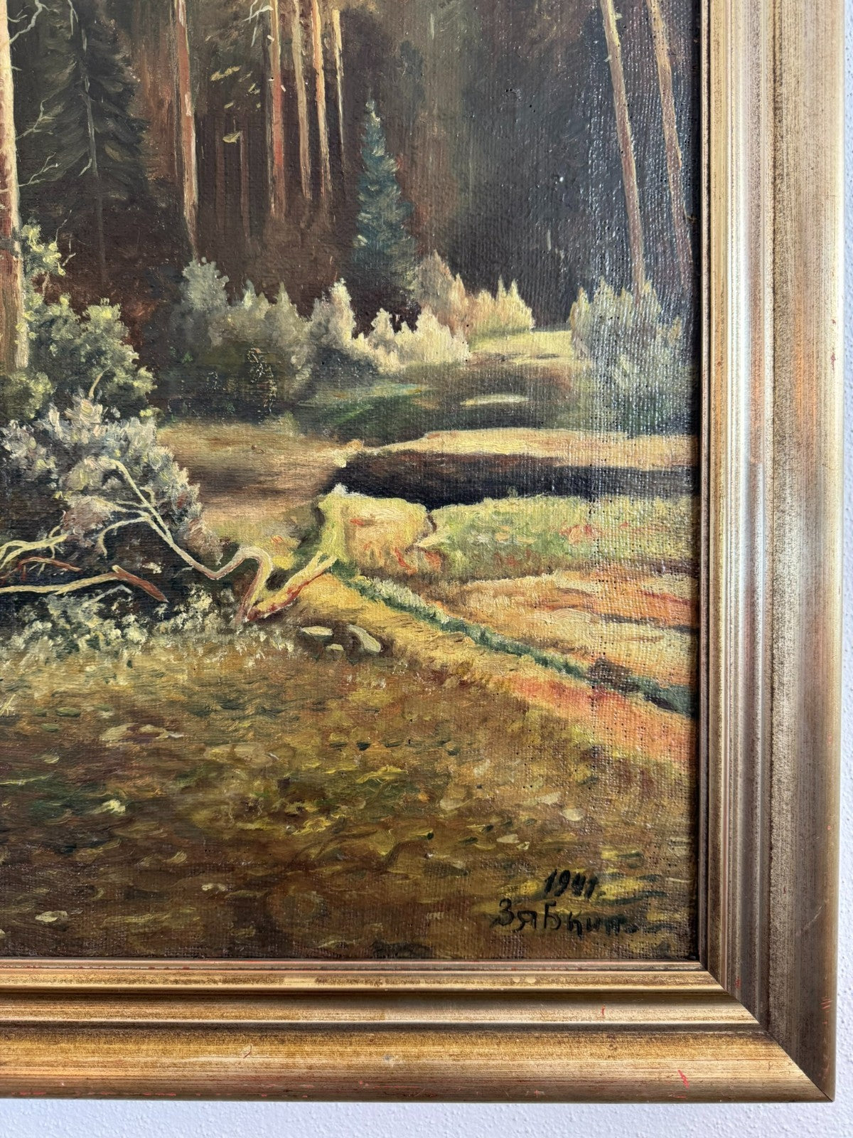 Antikes Ölgemälde Kopie nach Ivan Shishkin von 1941 Wald Landschaft