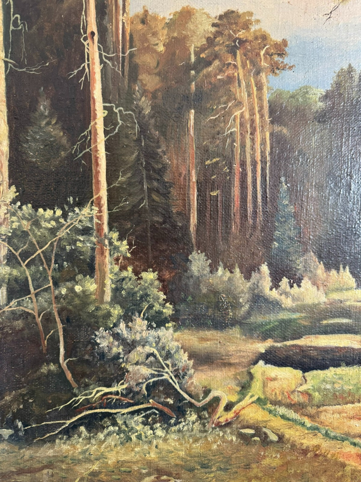 Antikes Ölgemälde Kopie nach Ivan Shishkin von 1941 Wald Landschaft