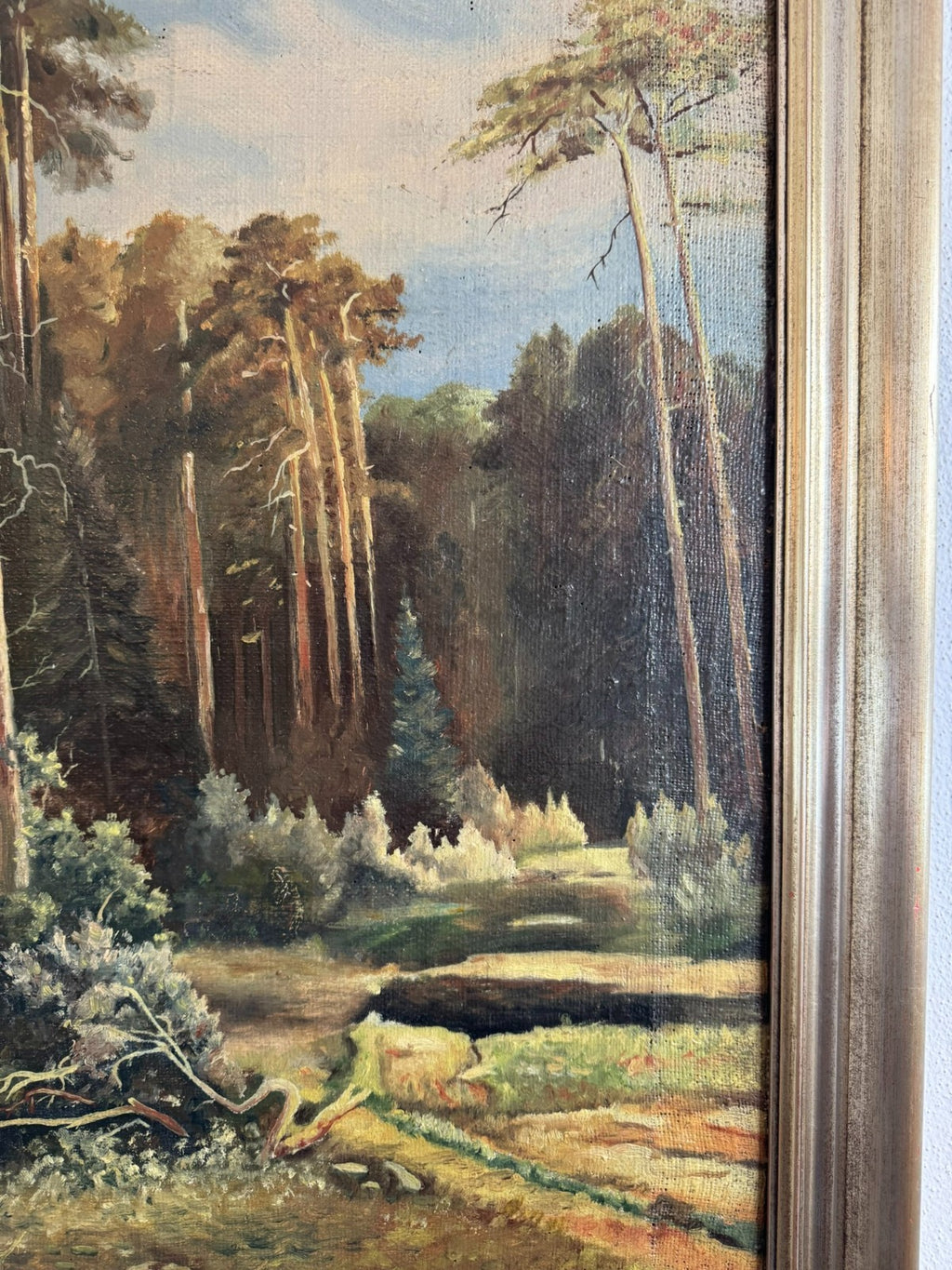 Antikes Ölgemälde Kopie nach Ivan Shishkin von 1941 Wald Landschaft