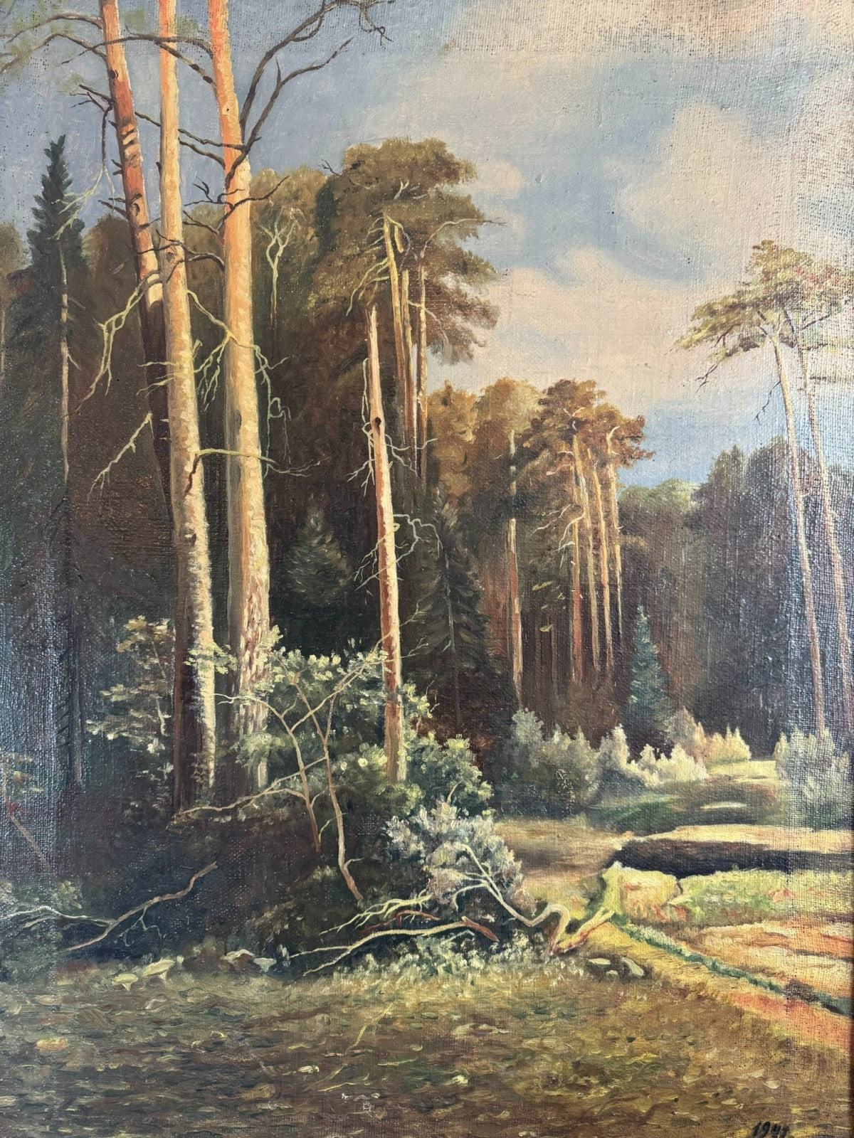 ANTIKES ÖLGEMÄLDE KOPIE NACH IVAN SHISHKIN VON 1941 WALD LANDSCHAFT