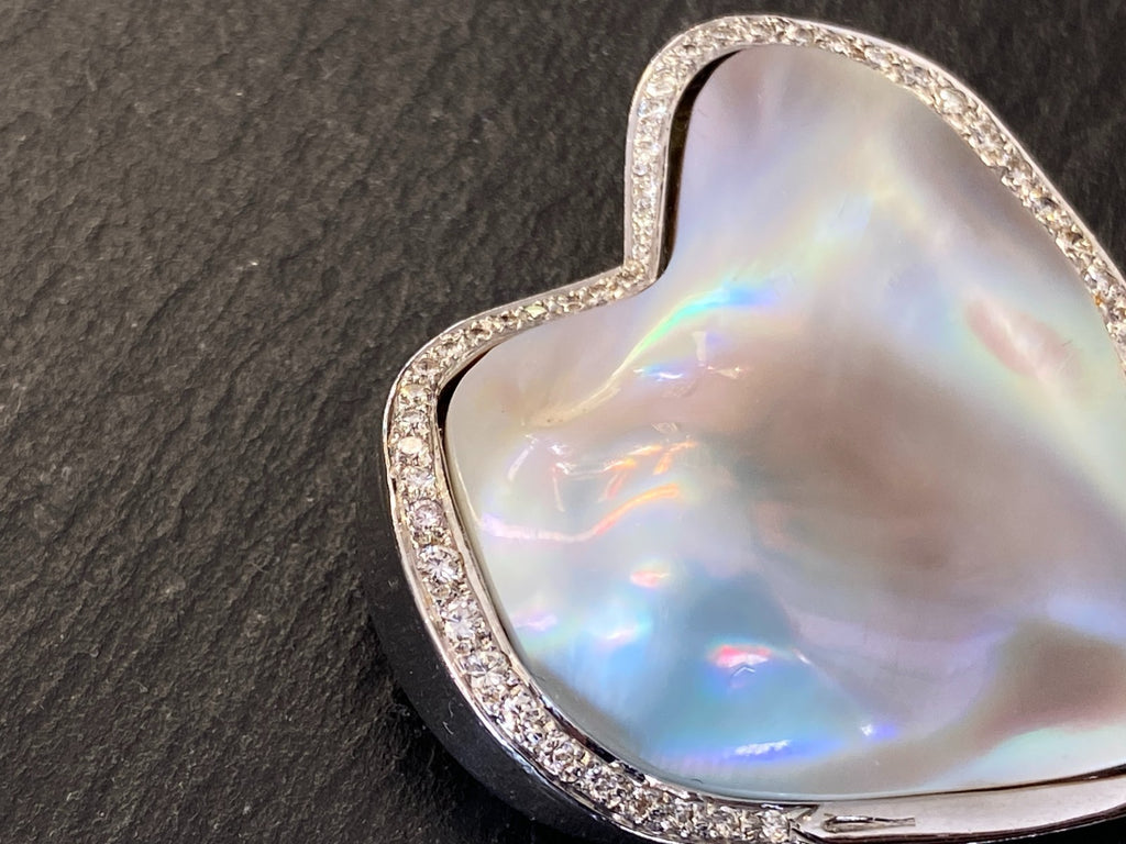 5200,- Nina grosse Brosche Anhänger Mabeperle Weissgold 18K Diamanten 0,6ct