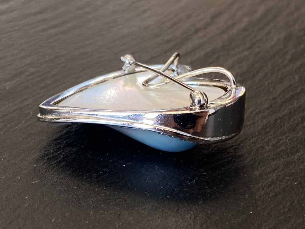 5200,- Nina grosse Brosche Anhänger Mabeperle Weissgold 18K Diamanten 0,6ct
