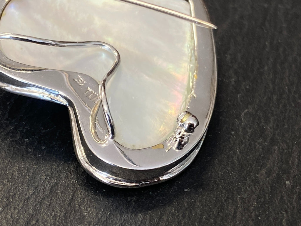 5200,- Nina grosse Brosche Anhänger Mabeperle Weissgold 18K Diamanten 0,6ct