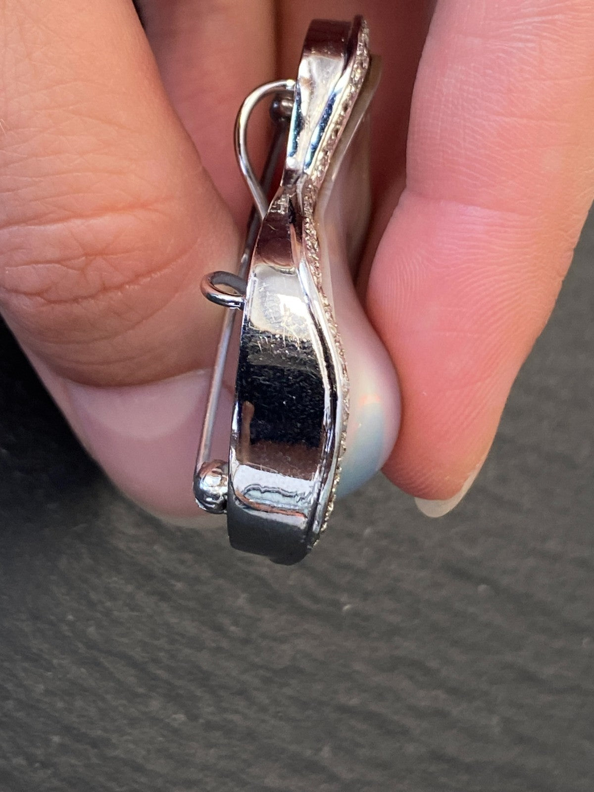 5200,- Nina grosse Brosche Anhänger Mabeperle Weissgold 18K Diamanten 0,6ct