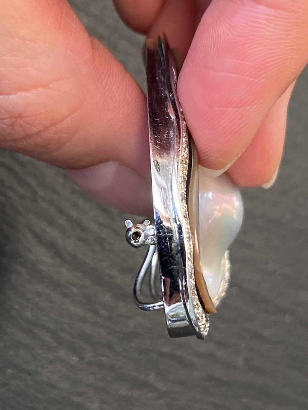 5200,- Nina grosse Brosche Anhänger Mabeperle Weissgold 18K Diamanten 0,6ct