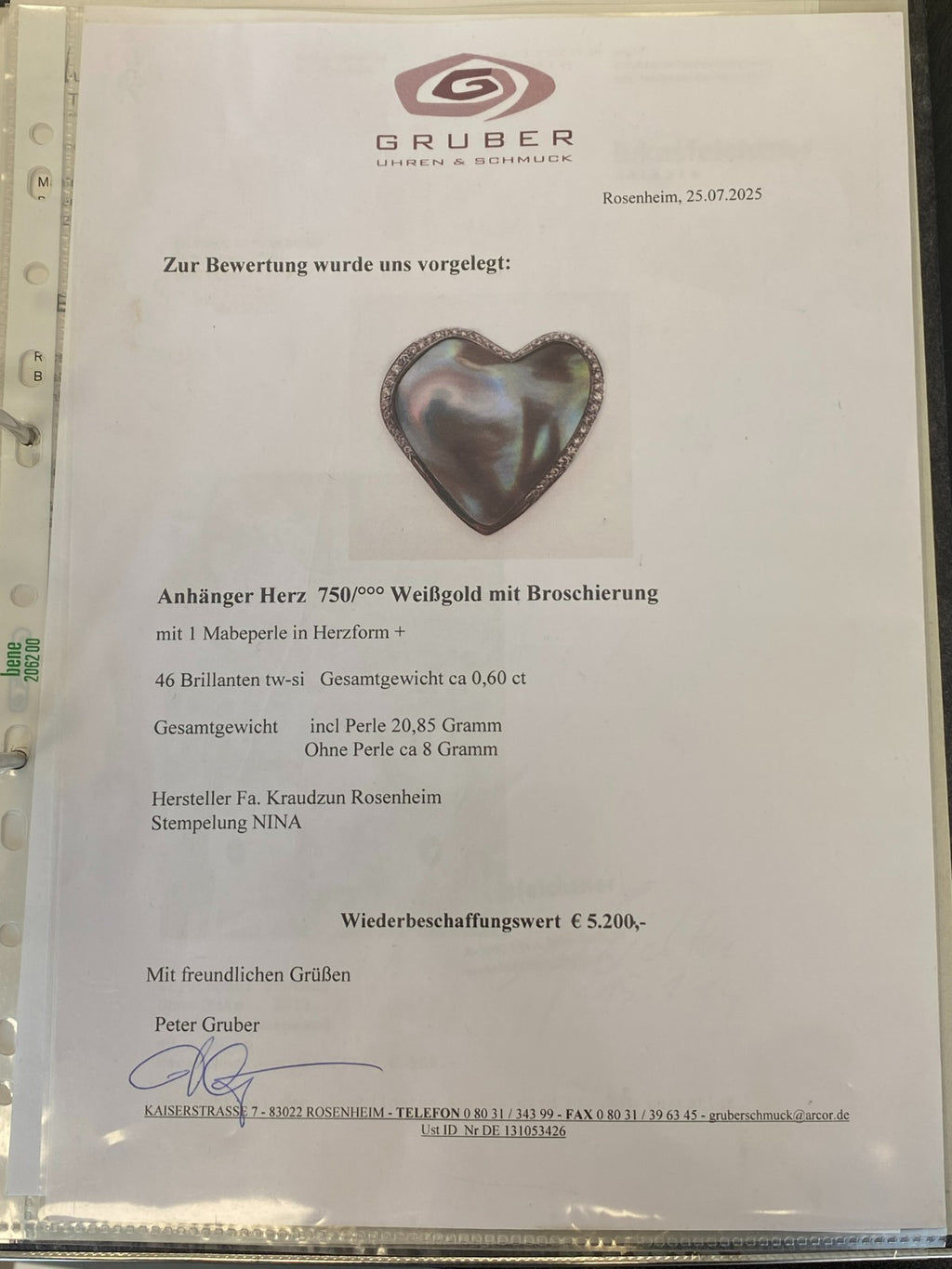 5200,- Nina grosse Brosche Anhänger Mabeperle Weissgold 18K Diamanten 0,6ct