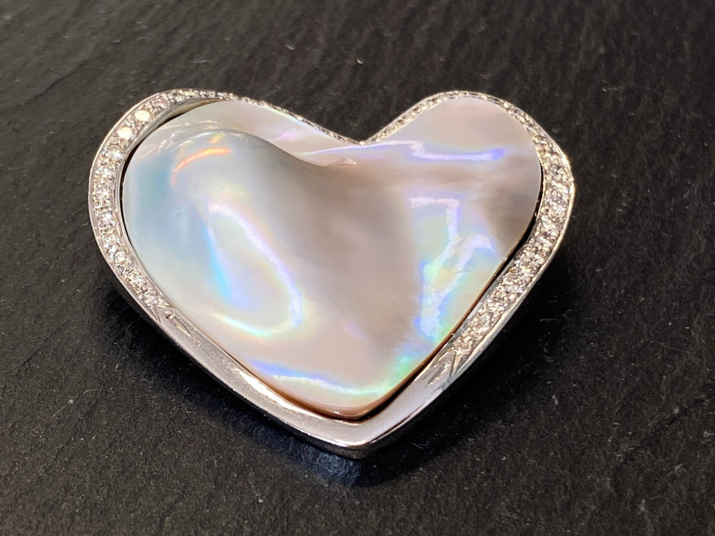 5200,- Nina grosse Brosche Anhänger Mabeperle Weissgold 18K Diamanten 0,6ct