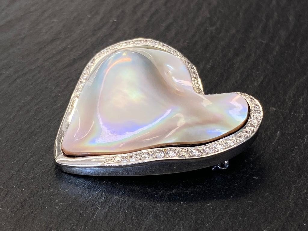 5200,- Nina grosse Brosche Anhänger Mabeperle Weissgold 18K Diamanten 0,6ct