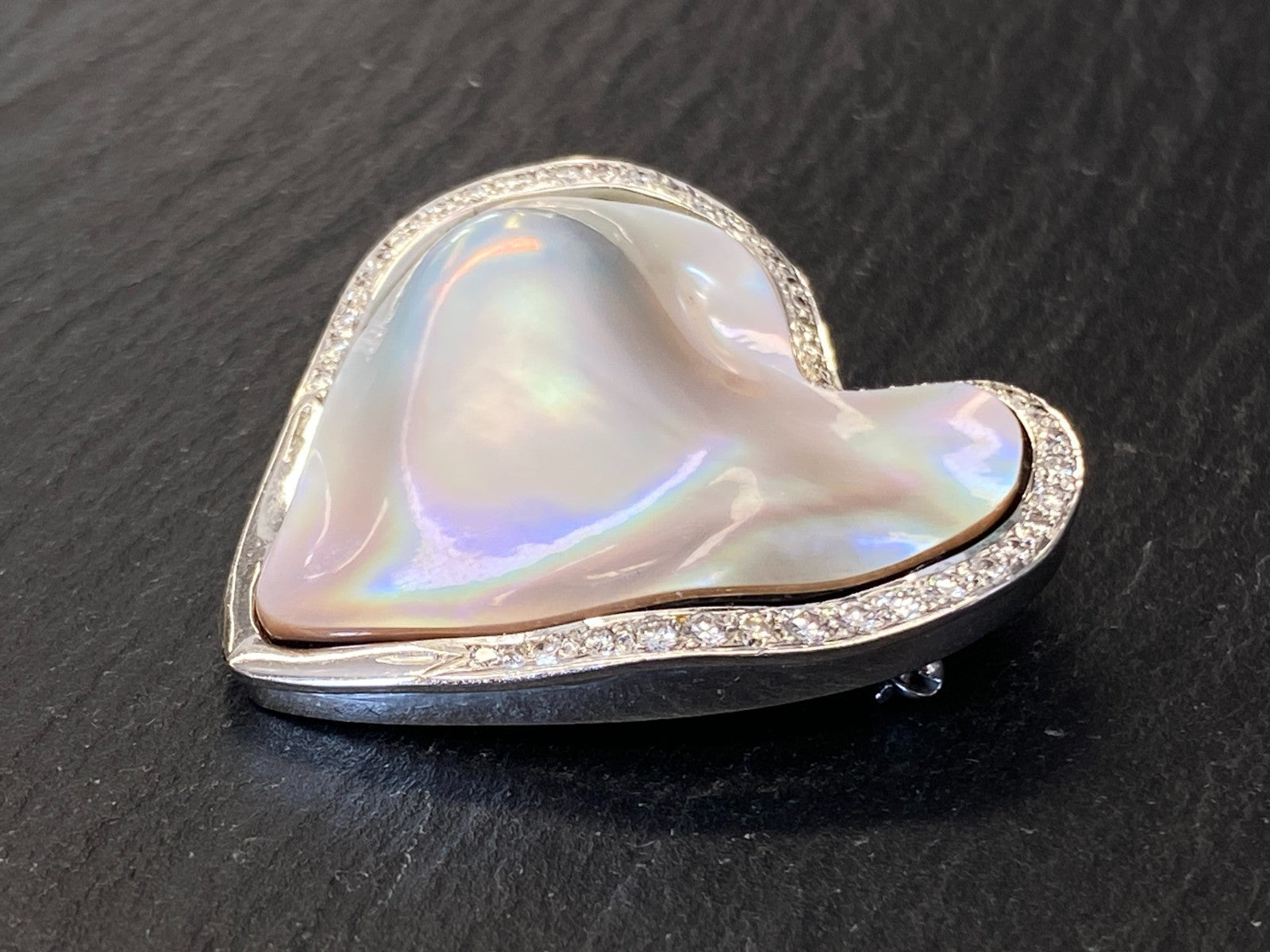 5200,- Nina grosse Brosche Anhänger Mabeperle Weissgold 18K Diamanten 0,6ct