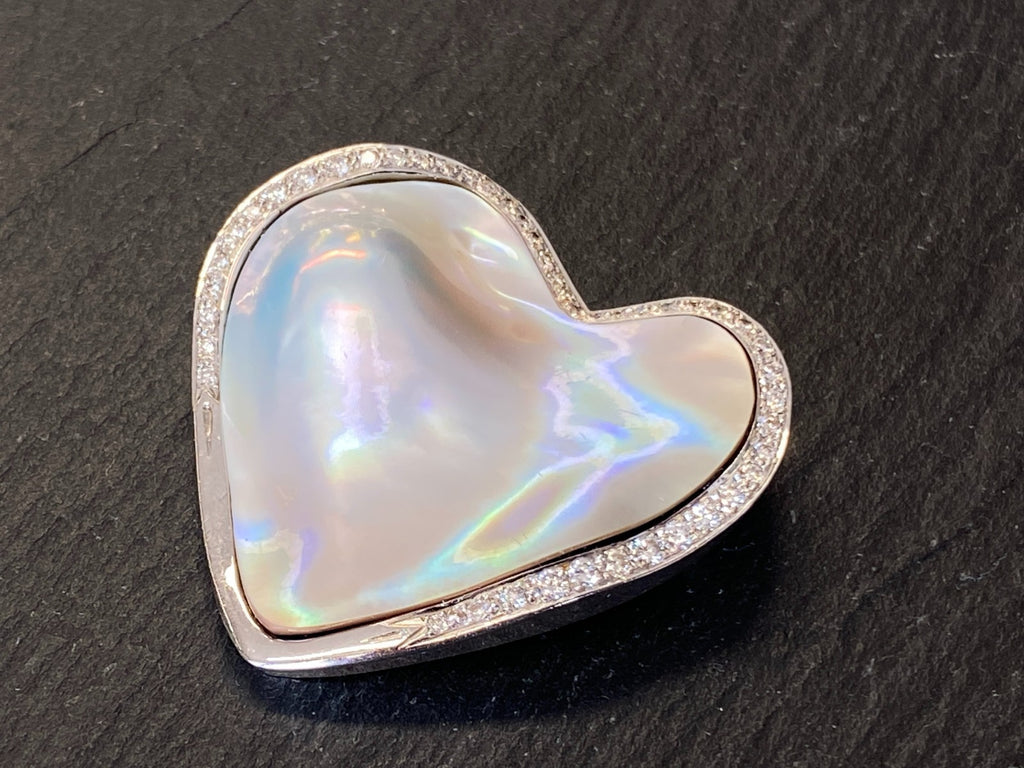 5200,- NINA GROSSE BROSCHE ANHÄNGER MABEPERLE WEISSGOLD 18K DIAMANTEN 0,6ct