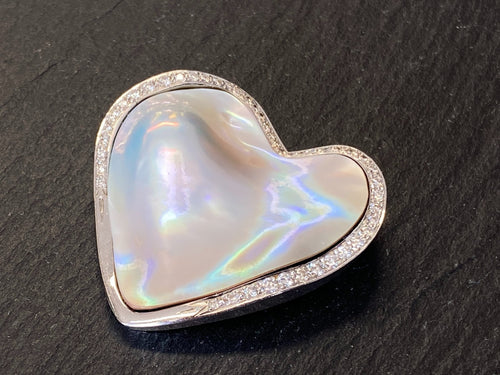 5200,- NINA GROSSE BROSCHE ANHÄNGER MABEPERLE WEISSGOLD 18K DIAMANTEN 0,6ct