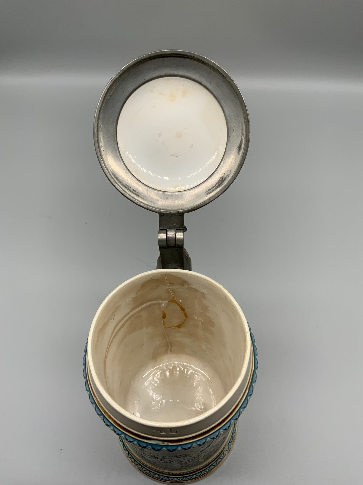 Antiker Krug Steingut Mettlach Villeroy &amp; Boch Emaille Polychromie Personen