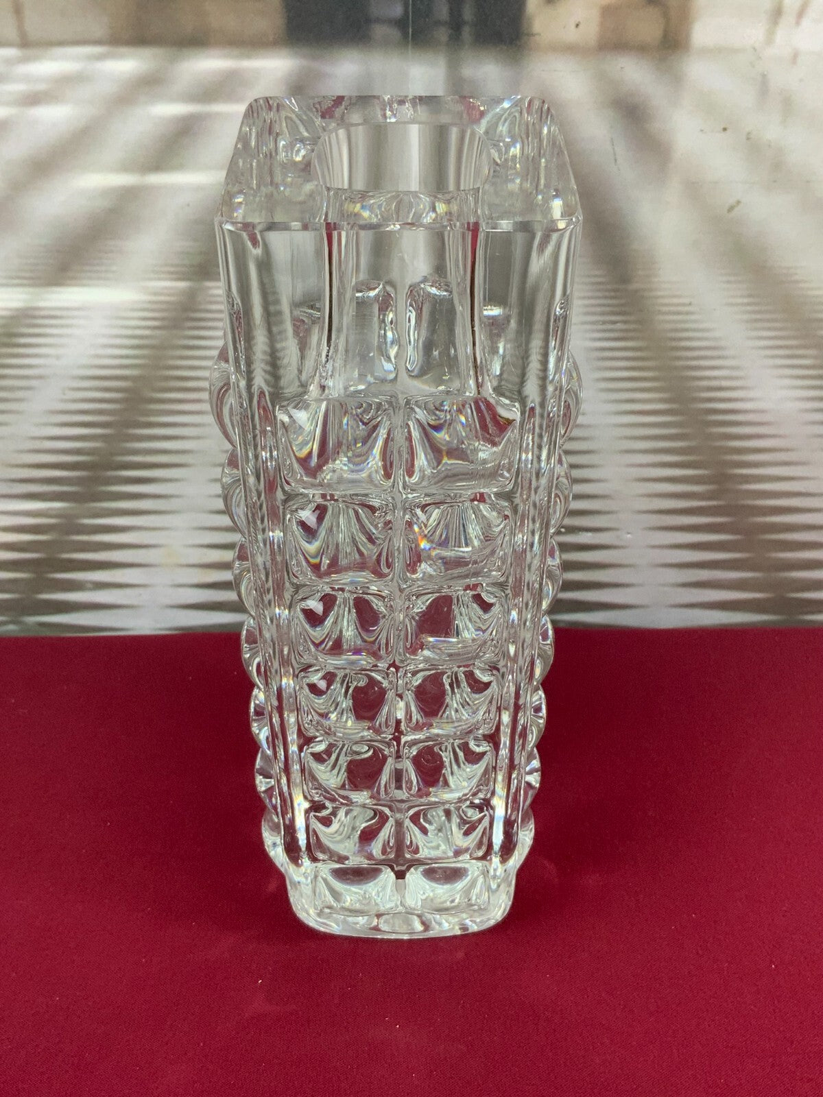 MASSIVE VASE AUS GLAS ICHENDORF BLOCKVASE 5kg 29cm HOCH NOPPEN OP ART