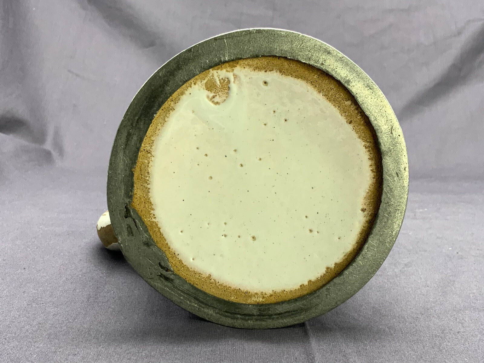 Antiker Krug 19 tes Jhdt Barockkrug Humpen Keramik mit Zinndeckel gebrochen