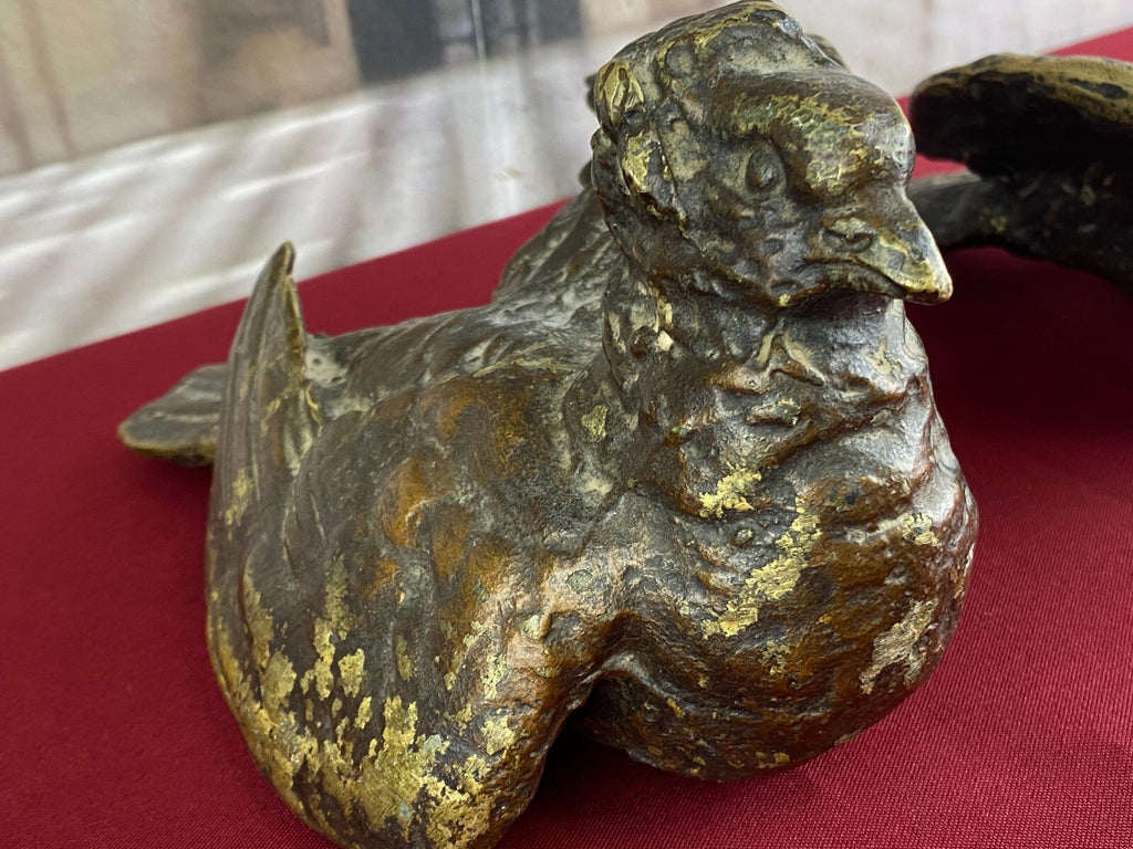 Paar antike Bronze Figuren Tauben Neapel um 1890 Skulpturen für das Ehebett