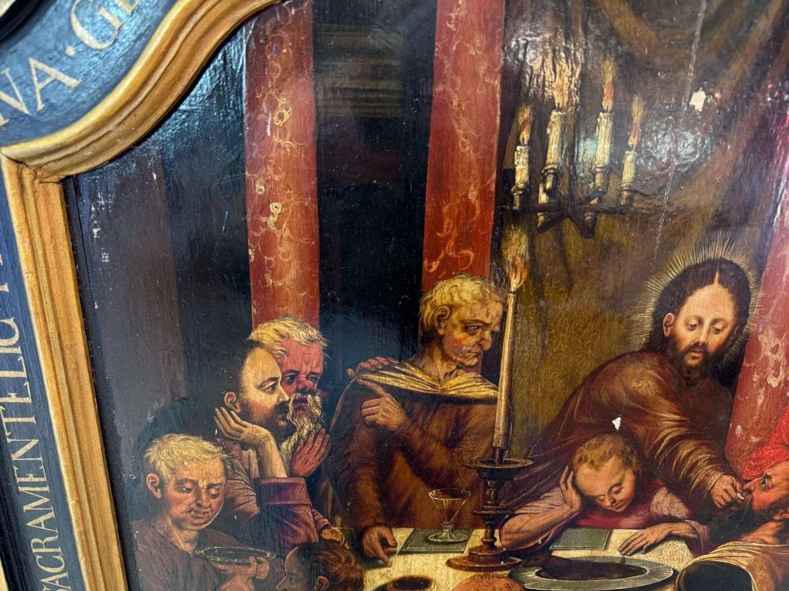 Gotisches Gemälde Altartafel 16 tes Jhdt das Letzte Abendmahl Gotik Öl auf Holz