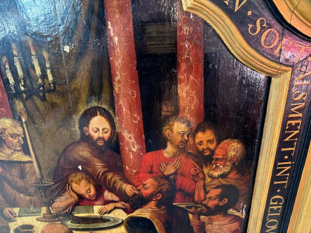 Gotisches Gemälde Altartafel 16 tes Jhdt das Letzte Abendmahl Gotik Öl auf Holz