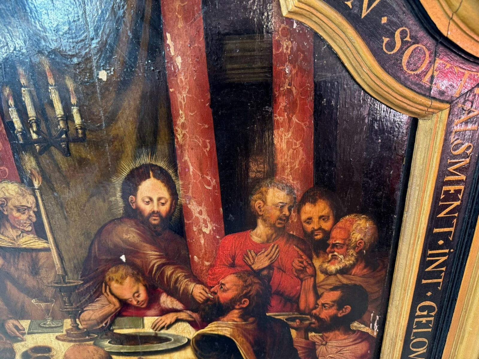 Gotisches Gemälde Altartafel 16 tes Jhdt das Letzte Abendmahl Gotik Öl auf Holz
