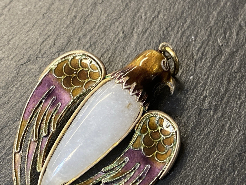 Anhänger Jugendstil Medaillon Adler Emaille antik Silber vergoldet
