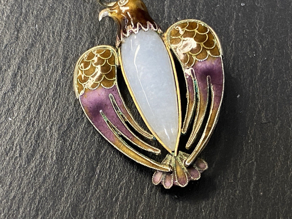 Anhänger Jugendstil Medaillon Adler Emaille antik Silber vergoldet